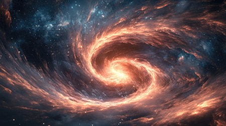 Stunning AI-generated art of a glowing, swirling vortex in cosmic space, dynamic and smooth, creating a mesmerizing sense of constant motion.の素材