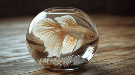 Golden Siamese fighting fish in 3D, with a white tail swirling in strong waves, silver fish hidden beneathの素材