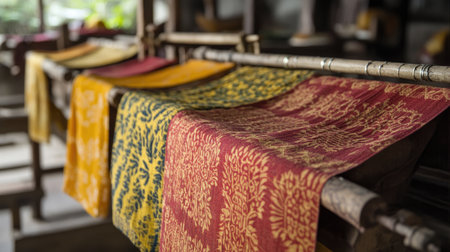 Traditional dyeing techniques showcasing intricate hand patterns integrated onto Indian textiles, highlighting cultural craftsmanshipの素材