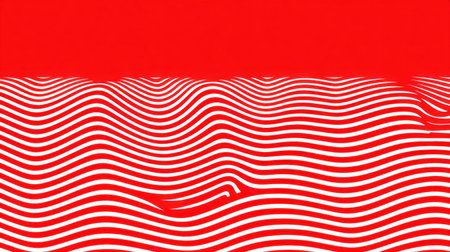 Explore this striking abstract image featuring white waves on a bold red background, perfect for various creative projects, modern design concepts, and visual use.の素材