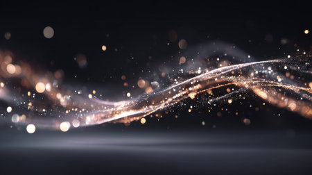Stunning depiction of elegant shimmering lights creating soft waves with a sparkling bokeh effect. Perfect for use in artistic or abstract design projects and marketing materials.の素材