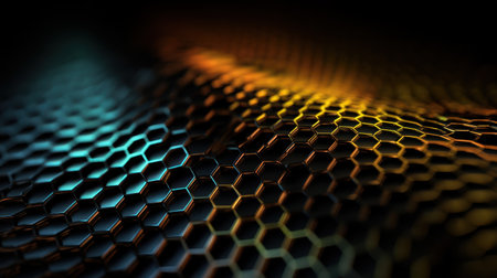 A mesmerizing abstract image featuring a hexagonal honeycomb pattern with a vibrant color gradient. Perfect for modern design projects and creative visuals.の素材