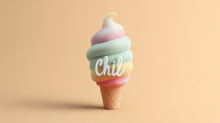 Whimsical ice cream cone featuring pastel swirls and a fun design, ideal for summer themes, dessert advertising, and bright food photography.の素材