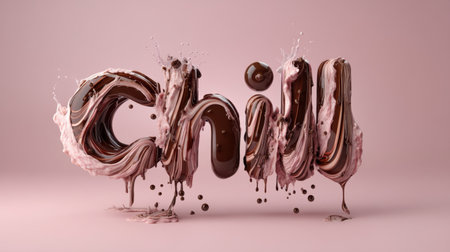 Delightful and vibrant text design featuring the word "chill" crafted from chocolate and cream, designed to evoke feelings of joy and sweetness perfect for food-related themes.の素材