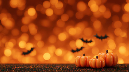 A captivating arrangement of bright orange pumpkins with a dreamy bokeh background, perfect for Halloween-themed events or festive autumn decorations.の素材