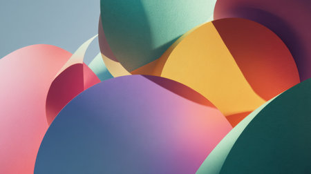 This abstract image showcases colorful semi-transparent shapes interacting with light and shadows, perfect for modern design projects, artwork, and creative inspiration.の素材