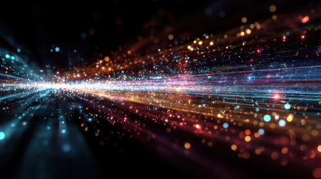 A captivating abstract background featuring radiant lines and glowing particles, perfect for technology themes, design projects, or creative expressions.の素材