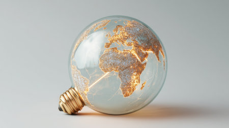 A stunning visual representation of the Earth inside a light bulb, showcasing themes of sustainability and innovation. This artistic piece symbolizes global connectivity and energy.の素材