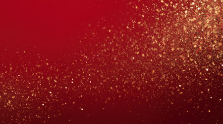 This image features a stunning display of golden glitter against a rich red backdrop, perfect for enhancing holiday themes and festive occasions, evoking warmth and joy.の素材