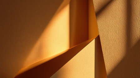 This image features abstract shapes casting soft shadows in warm yellow tones, creating a serene atmosphere on textured walls, ideal for artistic and design projects.の素材