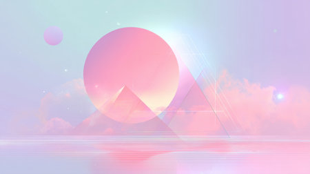 This stunning abstract art piece features ethereal shapes, soft pastel colors, and dreamy clouds, creating a serene atmosphere perfect for modern design projects.の素材