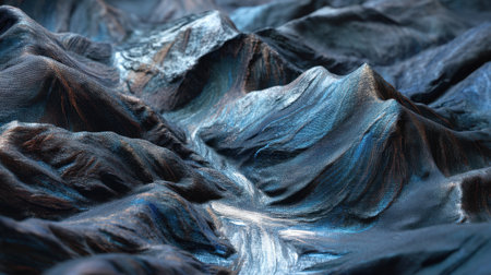 This image showcases an abstract representation of mountain ranges enhanced with vibrant blue tones and intricate textures, providing a visually stunning experience of nature's beauty.の素材
