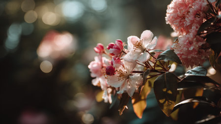 A stunning close-up of blooming flowers in soft focus, showcasing vibrant colors and delicate petals, perfect for nature lovers and seasonal themes.の素材