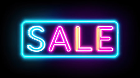 This vibrant neon sale sign showcases a colorful design that captures attention in any environment, perfect for promoting discounts and special offers effectively.の素材