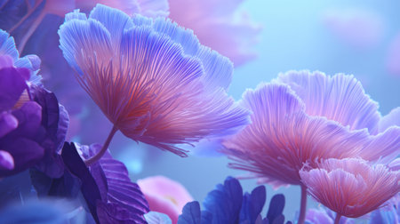 Explore a captivating close-up of vibrant flowers, illuminated by soft light and set against a blurred backdrop. Ideal for artistic and dreamy compositions.の素材