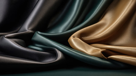 A stunning composition of luxurious leather, featuring draped textures in deep colors, showcasing intricate details perfect for design and fashion inspiration.の素材