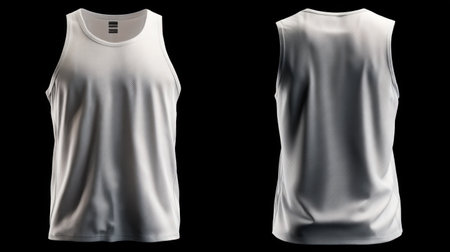 This image showcases a high-quality white athletic tank top displayed on a black background. It features front and back views, ideal for fashion presentations and marketing.の素材