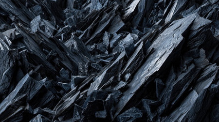 Discover the beauty of a dark, fractured rock formation showcasing sharp edges and intricate textures, ideal for abstract themes and nature-inspired designs.の素材