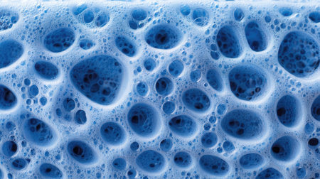 This image showcases a stunning close-up of blue foam, highlighting intricate bubbles and textures. Ideal for backgrounds, product designs, or artistic projects.の素材