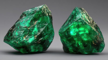 Beautiful green emerald crystals exhibit their natural brilliance and intriguing textures. Perfect for jewelry design, decorative uses, or geological displays.の素材