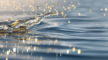 This captivating image features a close-up of a water splash, enhanced by a stunning bokeh effect. The delicate interplay of light creates a serene and tranquil atmosphere.の素材