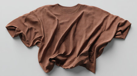 This image features a textured soft brown sweater with a loose fit, draped elegantly on a light gray background, perfect for fashion and apparel displays.の素材