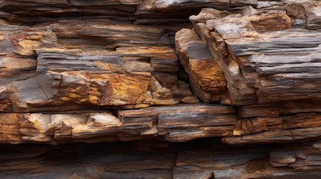 This image captures a stunning close-up view of layered rocks with intricate textures and earthy tones that enhance the natural beauty of geological formations.の素材