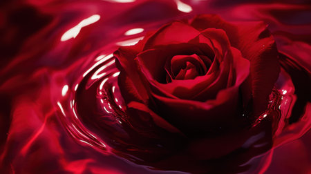 This stunning image captures a single red rose delicately floating on calm water, creating a peaceful and serene atmosphere. The gentle ripples enhance the beauty of the flower, making it a perfect choice for themes of love, romance, and nature.の素材
