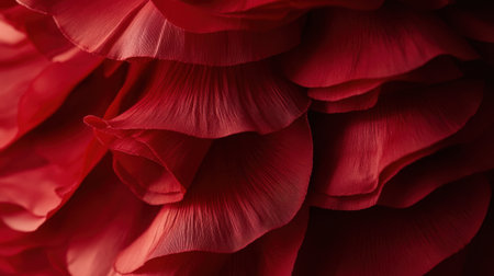 A stunning close-up of vibrant red petals showcases intricate layers and textures, creating a captivating abstract background perfect for aesthetic design purposes.の素材
