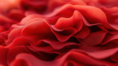 Close-up image of red fabric showcasing beautiful folds and soft textures. This vibrant composition evokes romance and elegance, ideal for design.の素材