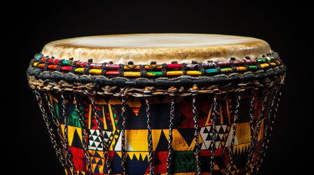This traditional drum features intricate patterns and vibrant colors, symbolizing rich cultural heritage. Perfect for showcasing musical craftsmanship and artistic expression.の素材