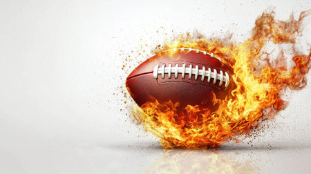 A football ignited in flames symbolizes power and intensity in sports, capturing the thrill of competition. Ideal for dynamic sports-themed projects and promotions.の素材