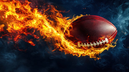 A stunning image of a football surrounded by flames and smoke, illustrating the fierce energy and passion found in sports and competition. Perfect for dynamic visuals.の素材