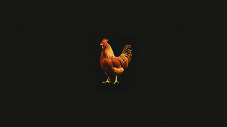 A vibrant and proud rooster stands against a dark background, showcasing its colorful feathers and features. This stunning portrait captures the essence of farm life and nature.の素材