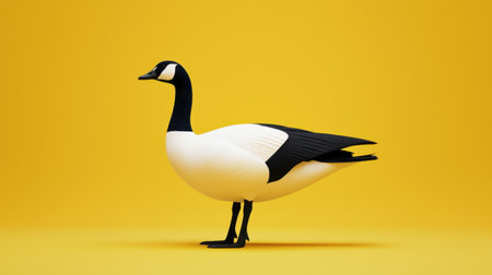 A stylized Barnacle Goose is poised elegantly against a warm yellow backdrop, highlighting its distinct black and white plumage with a visually stunning contrast.の素材