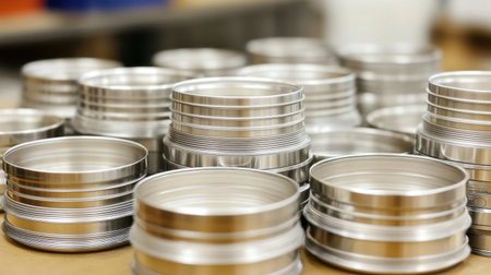 A close-up of stainless steel pressure tanks in a cutting-edge industrial environment, emphasizing technology and craftsmanship.の素材