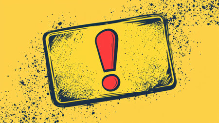 A hazard sign with a simple exclamation mark, designed with a high-contrast color scheme.の素材