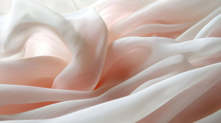 This image showcases a delicate fabric in soft shades of white and pink, perfect for fashion and home decor, highlighting elegance and sophistication in design.の素材