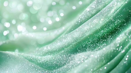 This captivating image features soft green fabric adorned with sparkling glitter, creating an elegant and dreamy atmosphere. Ideal for various design projects, it showcases a smooth texture and gentle flow, enhancing the beauty of any visual concept.の素材