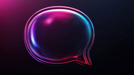 This stunning vibrant speech bubble design features a glossy, colorful finish against a dark background, ideal for themes related to communication and social media.の素材
