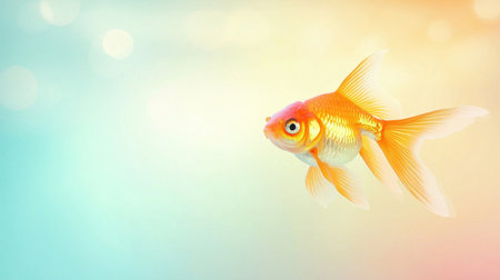 A stunning goldfish gracefully swims against a soft, colorful background, radiating a sense of tranquility and beauty, perfect for aquatics enthusiasts.の素材