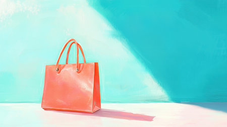 A stylish orange tote bag stands on a bright, abstract background, creating a modern and vibrant atmosphere. This image enhances any fashion-related theme.の素材