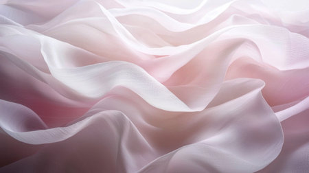 This captivating image features soft, flowing fabric with delicate waves and a beautiful blend of pale pink and white tones, creating an elegant abstract design.の素材