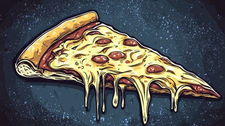 A vibrant illustration of a delicious cheese pizza slice topped with pepperoni, set against a cosmic backdrop. Perfect for food lovers and culinary enthusiasts.の素材