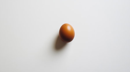 A close-up of a lone brown egg, sharply contrasted against a pure white background, emphasizing its natural beauty and simplicityの素材