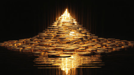 A stack of coins growing taller against a dark backdrop, representing financial growth, investment, and success in a modern business context.の素材