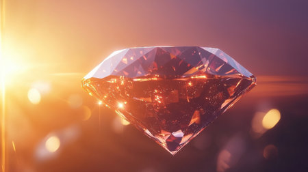 A radiant diamond suspended in the air, with cosmic light flares, resembling a shimmering celestial object.の素材