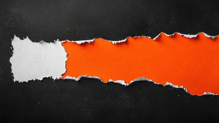 Creative concept of SEO and keyword research with orange torn paper on black backdrop, space for text.の素材