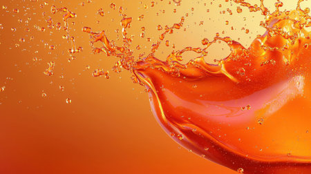 Dynamic orange swoosh border with a liquid fluid effect, set against a bright abstract background.の素材