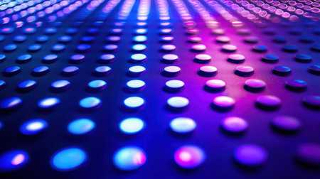 Extreme close-up of glowing metallic waves in blue and purple, reflecting soft light for a high-tech look.の素材